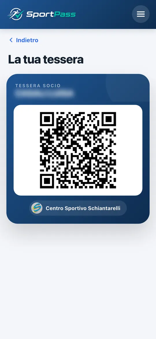 App SportPass dei soci: tessera digitale con QR, nome oscurato